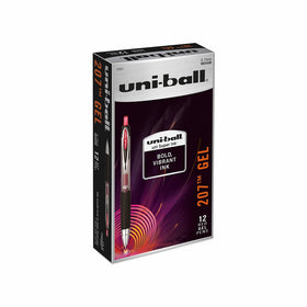 uni-ball 207 Retractable Gel Pens, Medium Point (0.7mm), Red, 12 Count