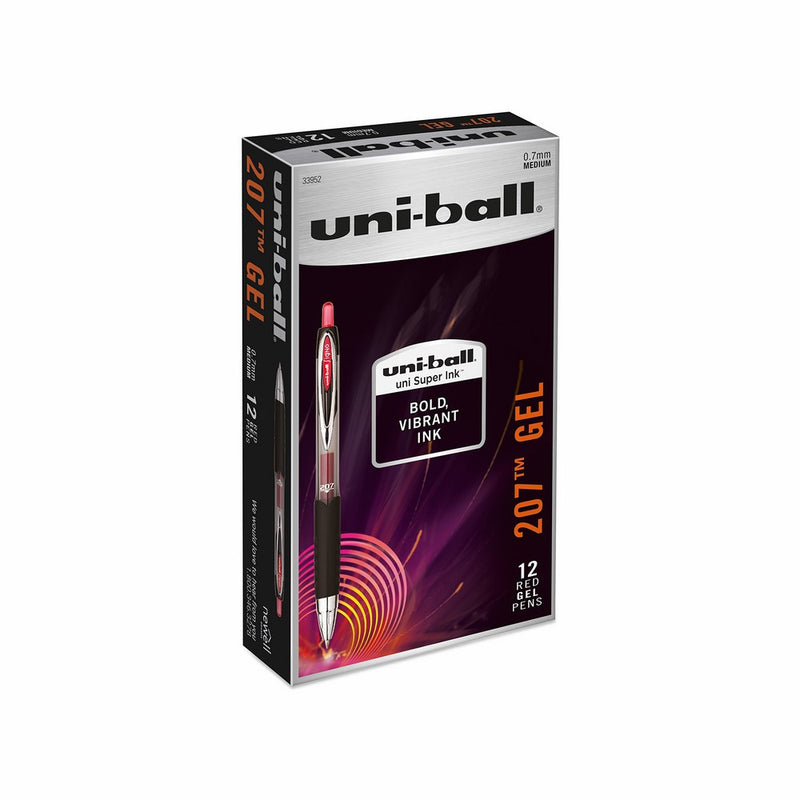 uni-ball 207 Retractable Gel Pens, Medium Point (0.7mm), Red, 12 Count