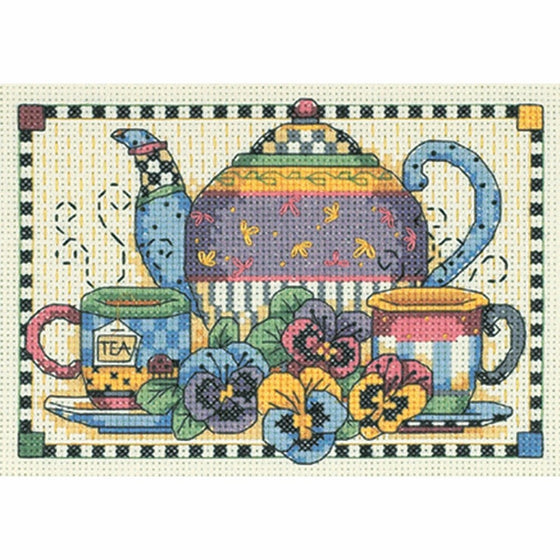 Dimensions Needlecrafts 6877 Counted Cross Stitch, Teatime Pansies