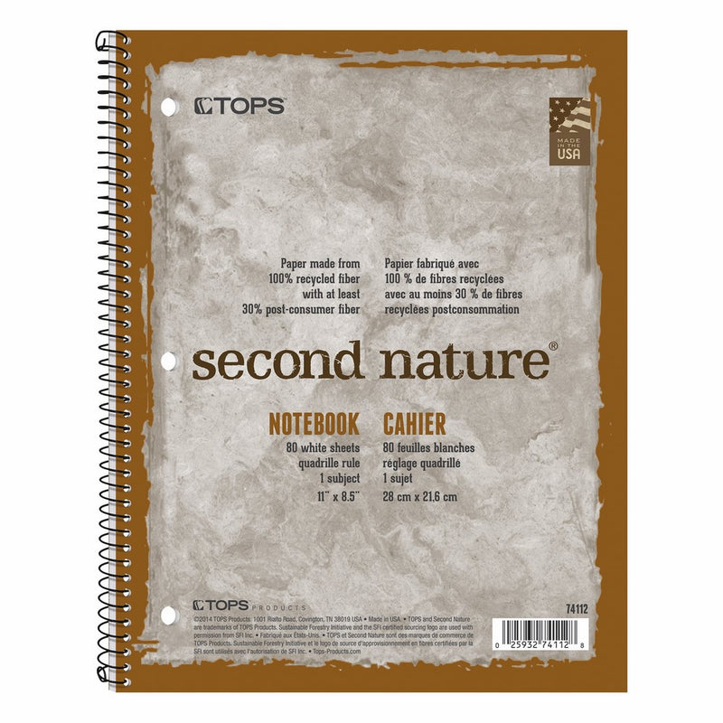 TOPS 74112 Second Nature Subject Wirebound Notebook, 11 x 8 1/2, White, 80 Sheets