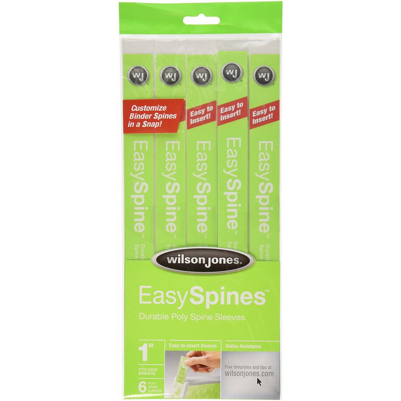 Wilson Jones EasySpines Binder Inserts, 1 Inch Width, 6 per Pack, Clear (W35513)