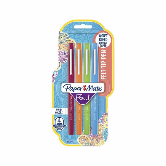 Paper Mate Flair Felt Tip Pens, Medium Point (0.7mm), Assorted Colors, 4 Count