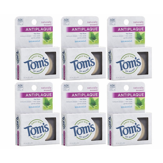 Tom's Of Maine Anti Plaque Flat Spearmint Floss, pack of 6