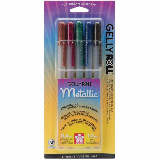 Sakura 57375 5-Piece Gelly Roll Blister Card Assorted Colors Dark Metallic Gel Ink Pen Set