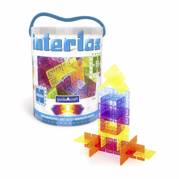 Guidecraft Interlox Squares - 96 Piece Set Interlocking Construction Toy