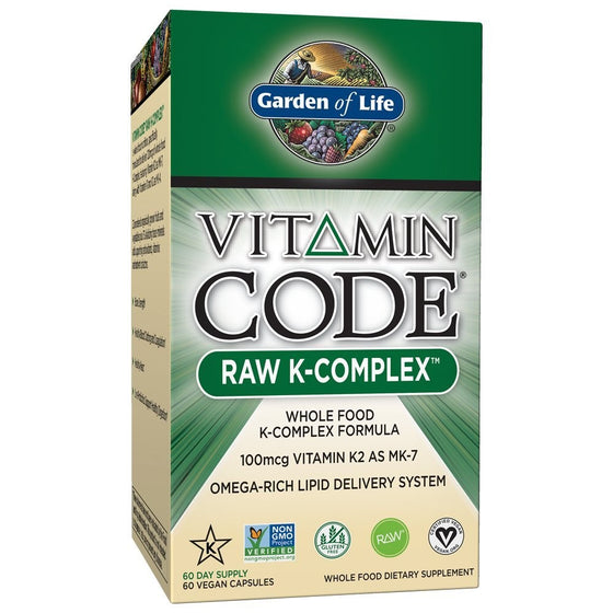 Garden of Life Vitamin K - Vitamin Code Raw K Complex Whole Food Vitamin Supplement, Vegan, 60 Capsules