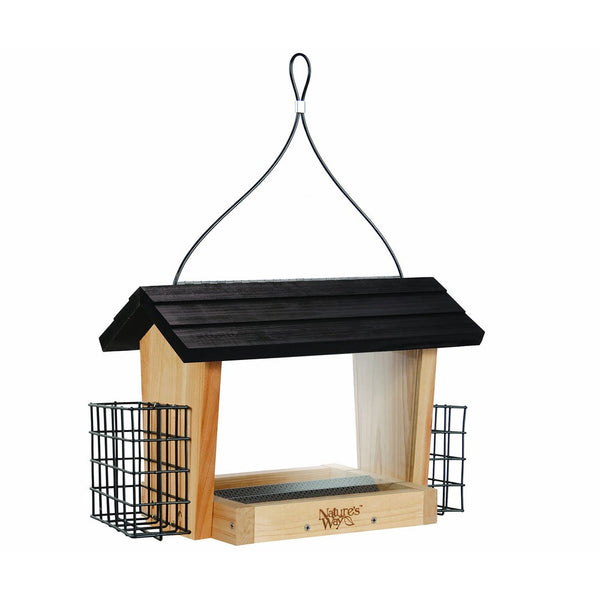 Nature's Way Bird Products CWF19 Cedar Hopper Bird Feeder with Suet Cage, 6-Quart