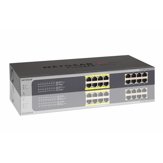 NETGEAR JGS516PE-100NAS 16-Port Gigabit Rackmount Smart Managed Plus Switch, 85w 8xPoE, ProSAFE Lifetime Protection