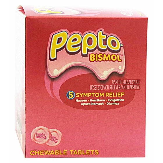 Pepto Bismol Individual Sealed 2 Tablets in a Packet (Box of 25 Packets) Total 50 Tablets