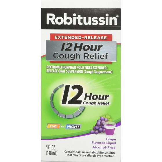 Robitussin Extended-Release 12 Hour Cough Relief (5 fl. oz. Bottle, Grape Flavor), Alcohol-free Cough Suppressant