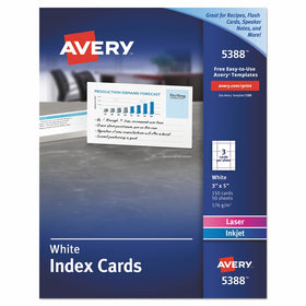 Avery 5388 Unruled Index Cards for Laser and Inkjet Printers, 3 x 5, White (Box of 150)