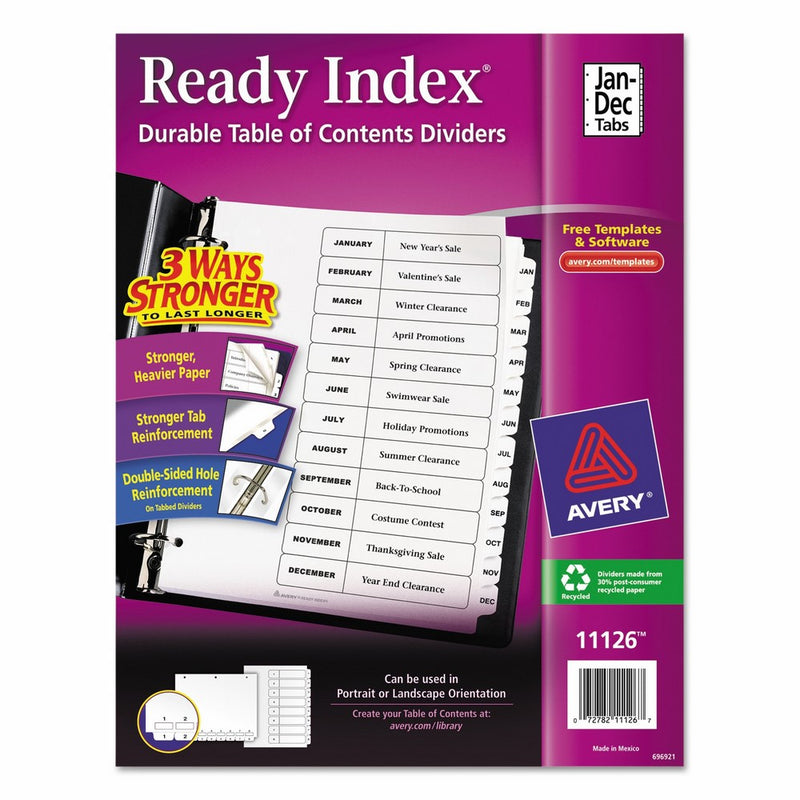 Avery(R) Classic Ready Index(R) Table Of Contents Dividers, Jan.-Dec.