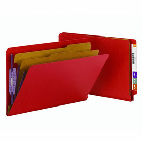 Smead End Tab Pressboard Classification File Folder with SafeSHIELD Fasteners, 2 Dividers, 2" Expansion, Legal, Bright Red, 10 per Box (29783)