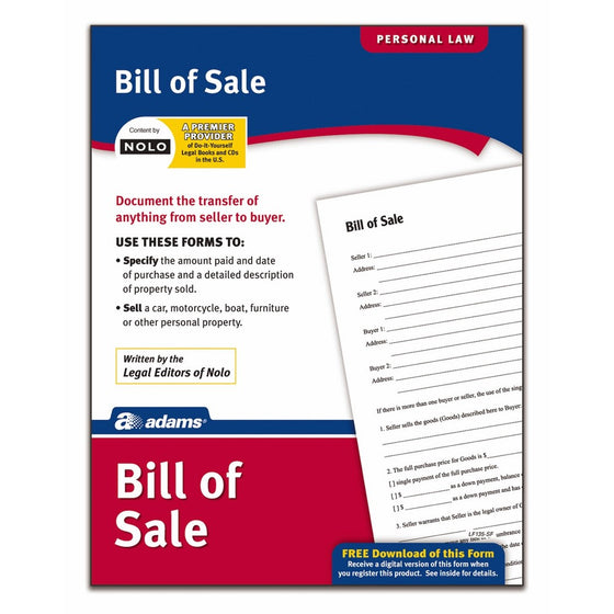 Adams Bill of Sale, Forms and Instructions (LF135)