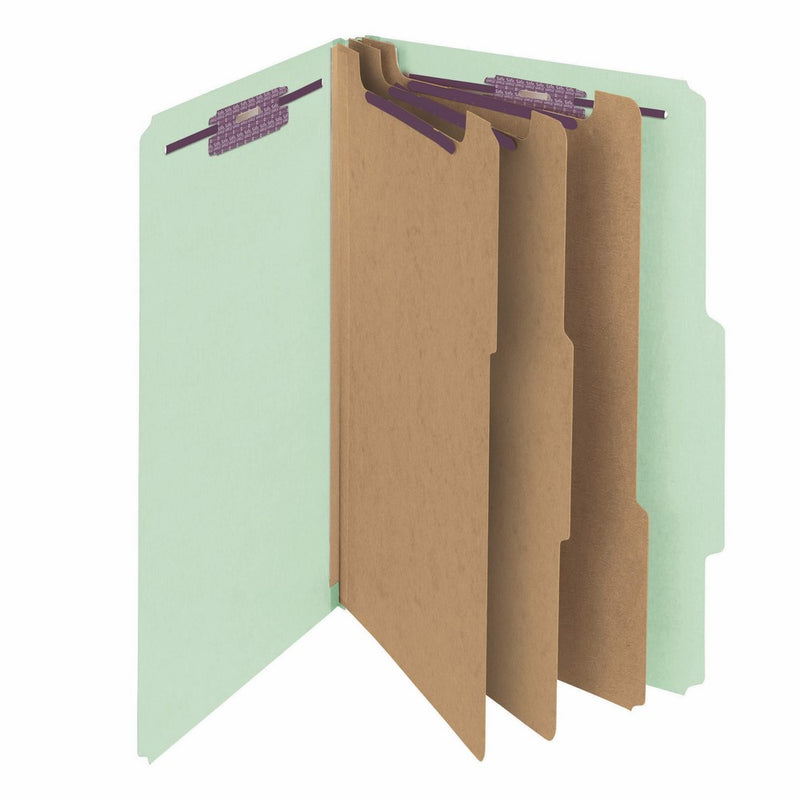Smead Pressboard Classification File Folder with SafeSHIELD Fasteners, 3 Dividers, 3" Expansion, Legal Size, Gray/Green, 10 per Box (19091)