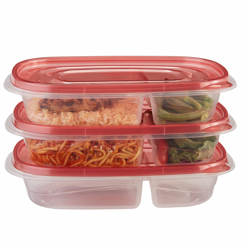 Rubbermaid TakeAlongs 3.7-Cup Divided Rectangle Food Storage Containers, 3-Pack, Chili Red