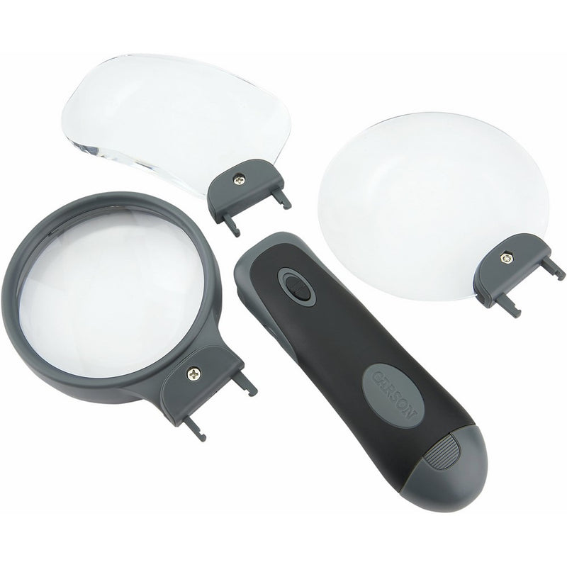 Carson Remov-A-Lens 3-in-1 LED Lighted Hand-Held Magnifier Set with 3 Interchangeable Magnifying Glass Lenses (RL-30)