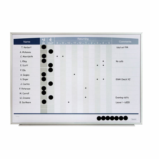 Quartet Matrix In/Out Board, 23 x 16 Inches, Magnetic, Track Up To 15 Employees (33704)