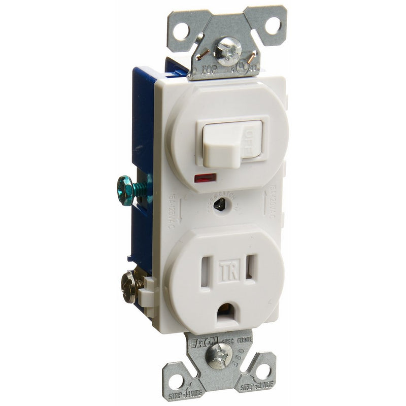 Eaton TR274W 3-Wire Receptacle Combo Single-Pole Switch with Tamper Resistant 2-Pole, White