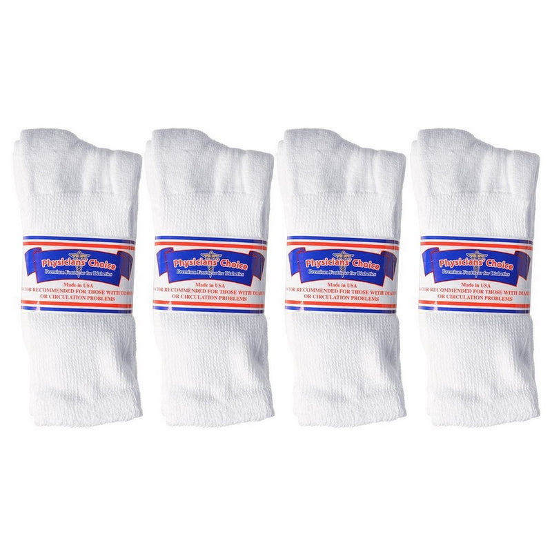 Physician's Choice USA Made Premium Wide Top Diabetic Crew Socks - 12 Pair Size 10-13 White