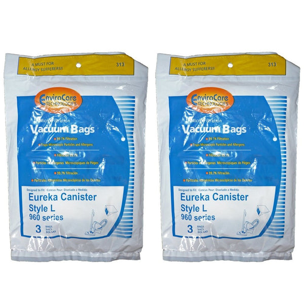 6 Eureka Style L Allergy Micron Filtration Vacuum Bags, Mini Mite Canister Vacuum Cleaners, 61715-12, 61715, 61715A, 960, 961, 962, 963, 964, 965, 960A, 961A, 962A, 963A, 964A, 965A, Eureka 1000 Series except Model 1099