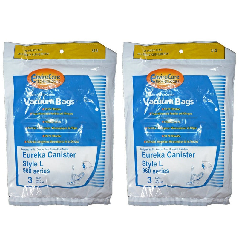 6 Eureka Style L Allergy Micron Filtration Vacuum Bags, Mini Mite Canister Vacuum Cleaners, 61715-12, 61715, 61715A, 960, 961, 962, 963, 964, 965, 960A, 961A, 962A, 963A, 964A, 965A, Eureka 1000 Series except Model 1099