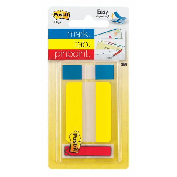 Post-it Flags and Tabs Trial Pack, Yellow, Red, Blue, 2 x 1/2 Inches, 52 per Dispenser (683-686-684)