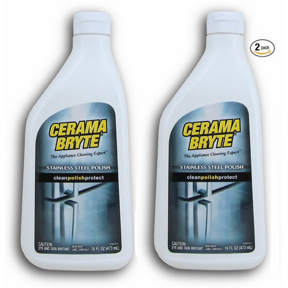 Cerama Bryte Stainless Steel Cleaning Polish (with Mineral Oil), 2 Pack 16oz each