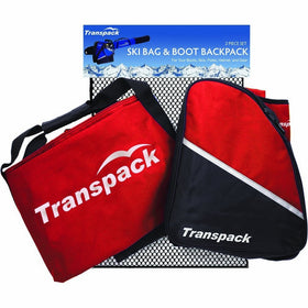 Transpack Alpine Ski/Snowboard Boot Bag Backpack and Ski Bag Combo - Red