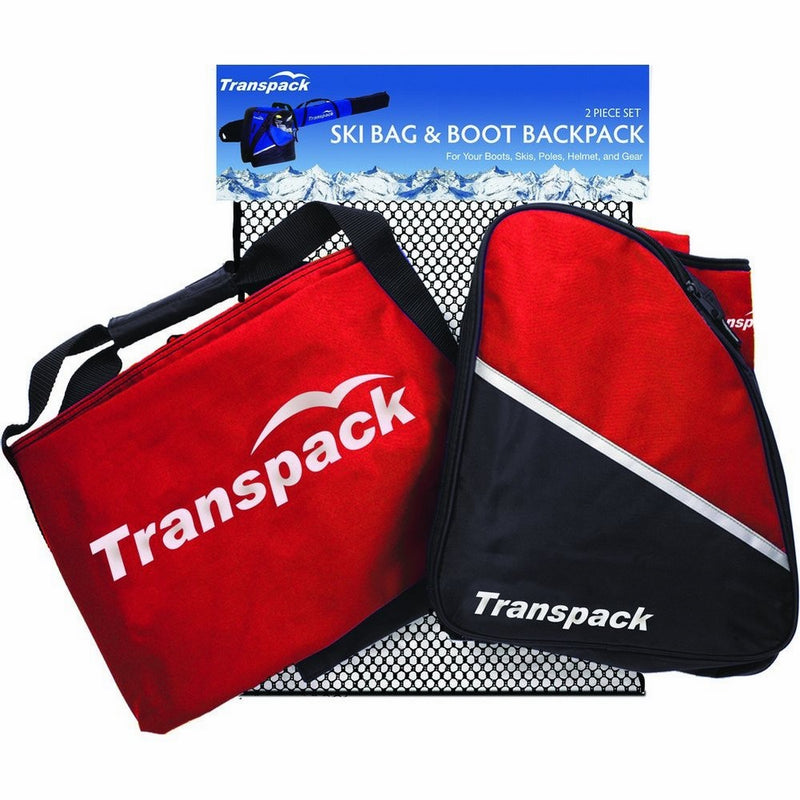 Transpack Alpine Ski/Snowboard Boot Bag Backpack and Ski Bag Combo - Red