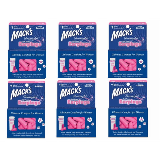 Mack's Dreamgirl Soft Foam Earplugs 10 Pairs (Pack of 6)