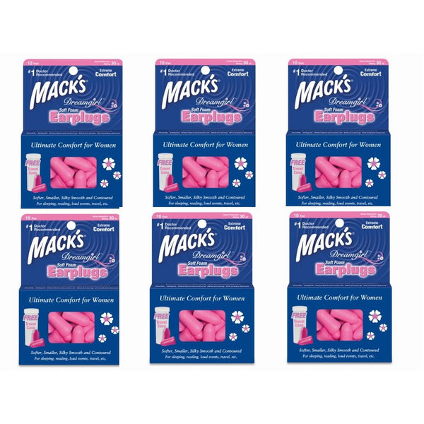 Mack's Dreamgirl Soft Foam Earplugs 10 Pairs (Pack of 6)