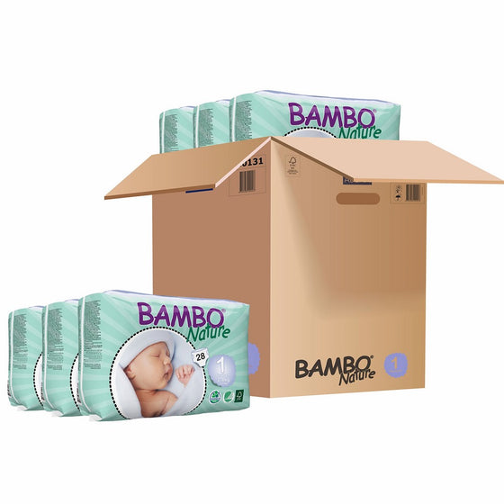 Bambo Nature Baby Diapers Classic, Size 1 (4-9 lbs), 168 Count (6 Pack of 28)