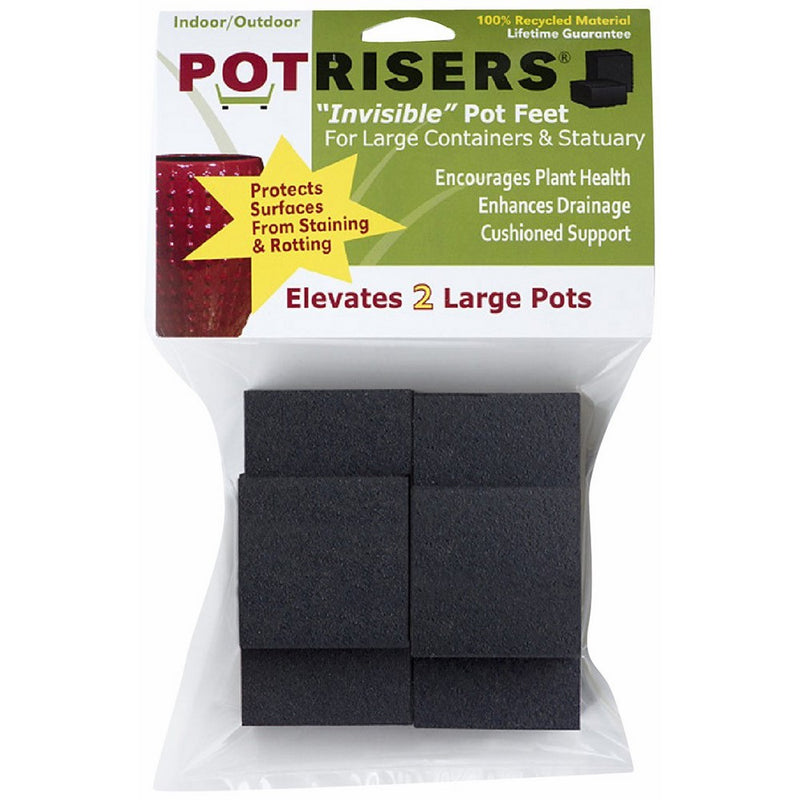 Potrisers PR2-6 Invisible Pot Feet for Large Pots, Black,  6 Pack supports 2 large Pots or Statuary