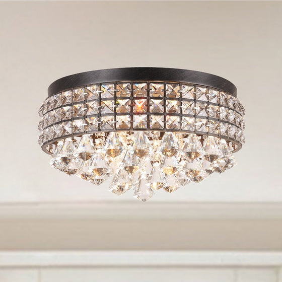 Jolie Iron Shade Crystal Flush Mount Chandelier