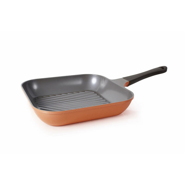 Neoflam 11-Inch Eela Grill Pan with Bakelite Handle and Ecolon Non-Stick Coating, Orange