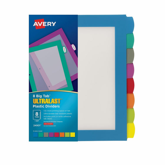 Avery Ultralast Big Tab Plastic Dividers, 8 Tabs, 1 Set, Multicolor (24901)