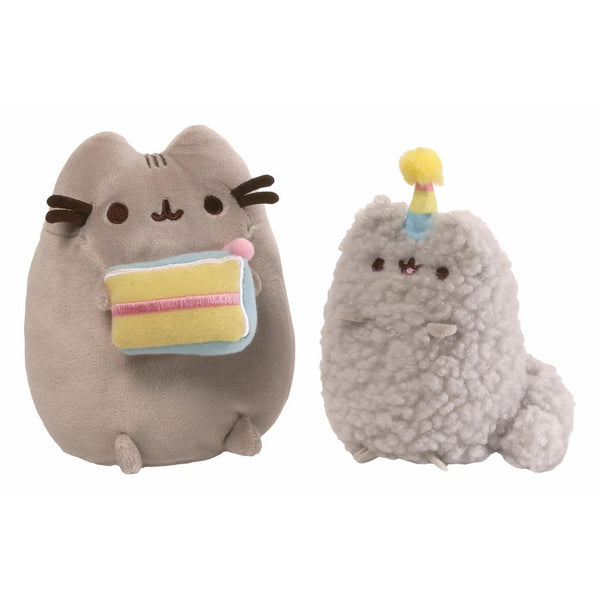 GUND Pusheen and Stormy Birthday Plush Stuffed Animals, Collector Set of 2, Gray