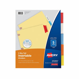 Avery Big Tab Insertable Dividers, Buff Paper, 5 Multicolor Tabs, 1 Set (23280)