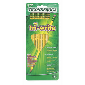 Dixon Ticonderoga Tri-Write Triangular Standard Size #2 Pencils, Set of 8, Yellow (13852)