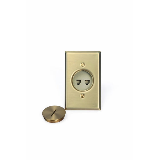 Leviton 41650-6 QuickPort Floor Jack Assembly, One 6-Conductor and 1 Blank Insert, Solid Brass