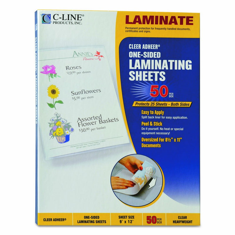 C-Line Heavyweight Cleer Adheer Laminating Film Sheets, Clear, 9 x 12 Inches, 50 per Box (65001)