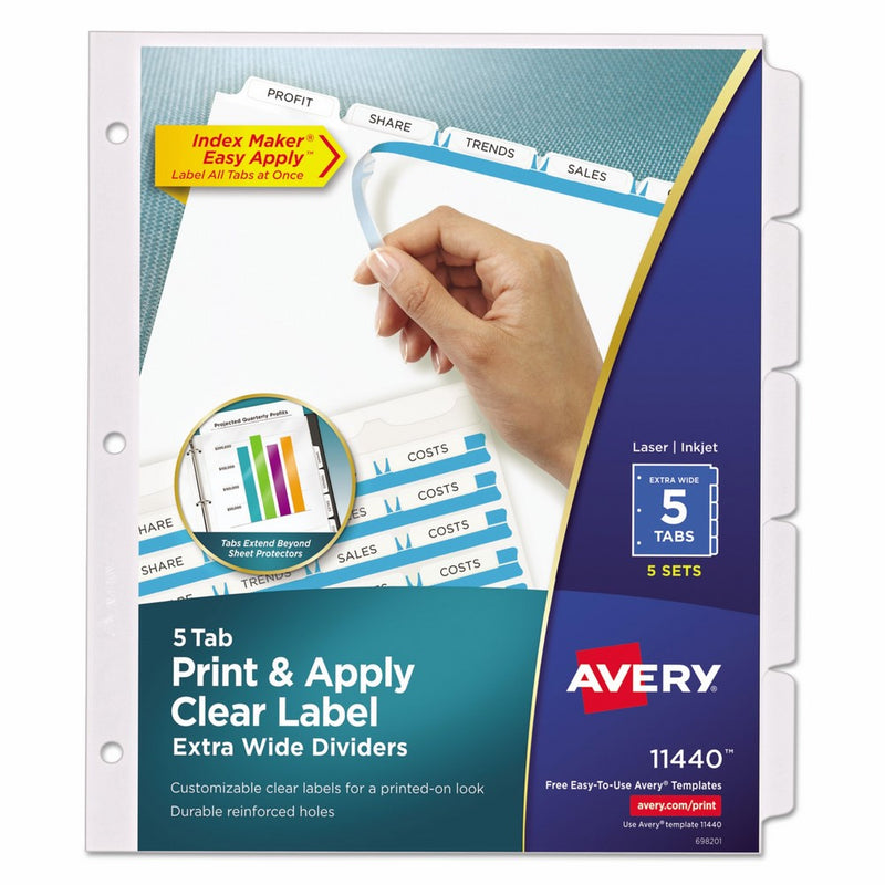 Avery Extra-Wide Dividers, Ink Jet Printer, White, 5-Tab, 9 x 11 Inches, 5 Sets (11440)