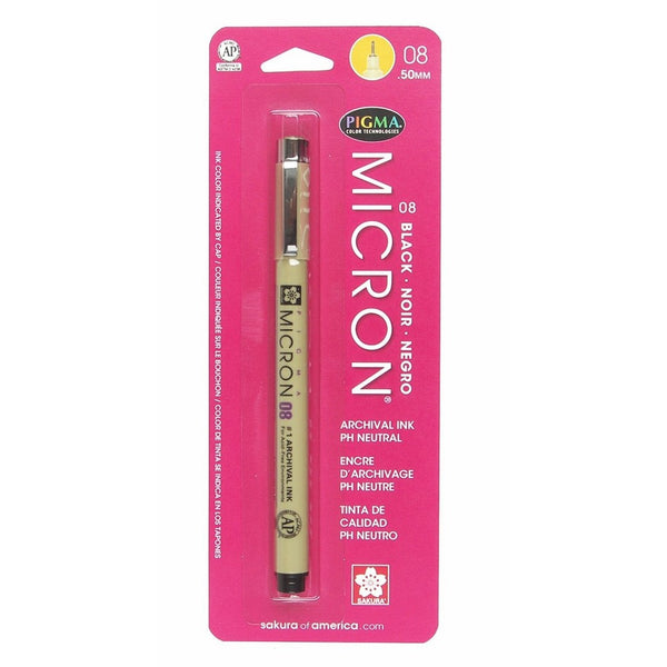 Sakura 30881 Pigma Micron Blister Card 08 Ink Pen, 0.50-mm, Black