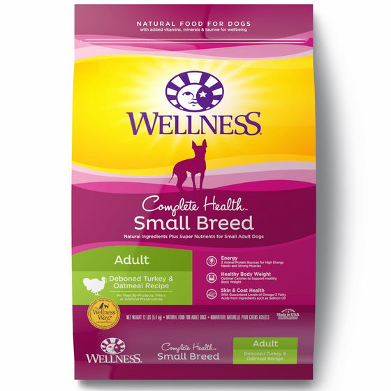 Wellness Complete Health Natural Dry Small Breed Dog Food, Turkey & Oatmeal, 12-Pound Bag