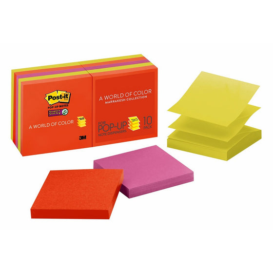 Post-it Super Sticky Pop-up Notes, 3 in x 3 in, Rio de Janeiro Collection, 10 Pads/Pack (R330-10SSAN)