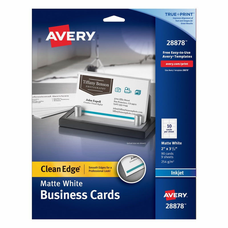 Avery Clean Edge Business Cards, 2 inches x 3 1/2 inches, White, 90 Cards (28878)