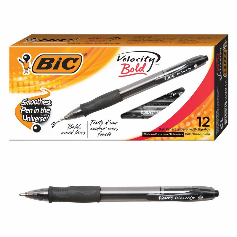 BIC Velocity Bold Retractable Ball Pen, Bold Point (1.6mm), Black, 12-Count