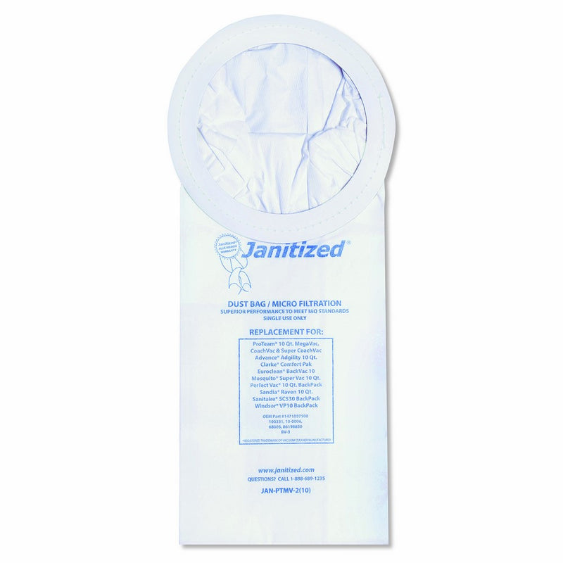 Janitized JANPTMV2 Vacuum Filter Bags Designed to Fit ProTeam 10 Qt. Super Coach/MegaVac (Case of 100)