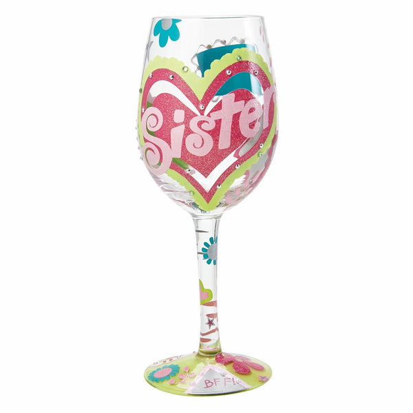 Designs by Lolita “Sister BFF” Hand-painted Artisan Wine Glass, 15 oz.